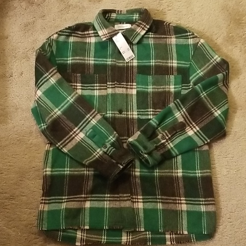 New urban outfitters thick green flannel shirt m